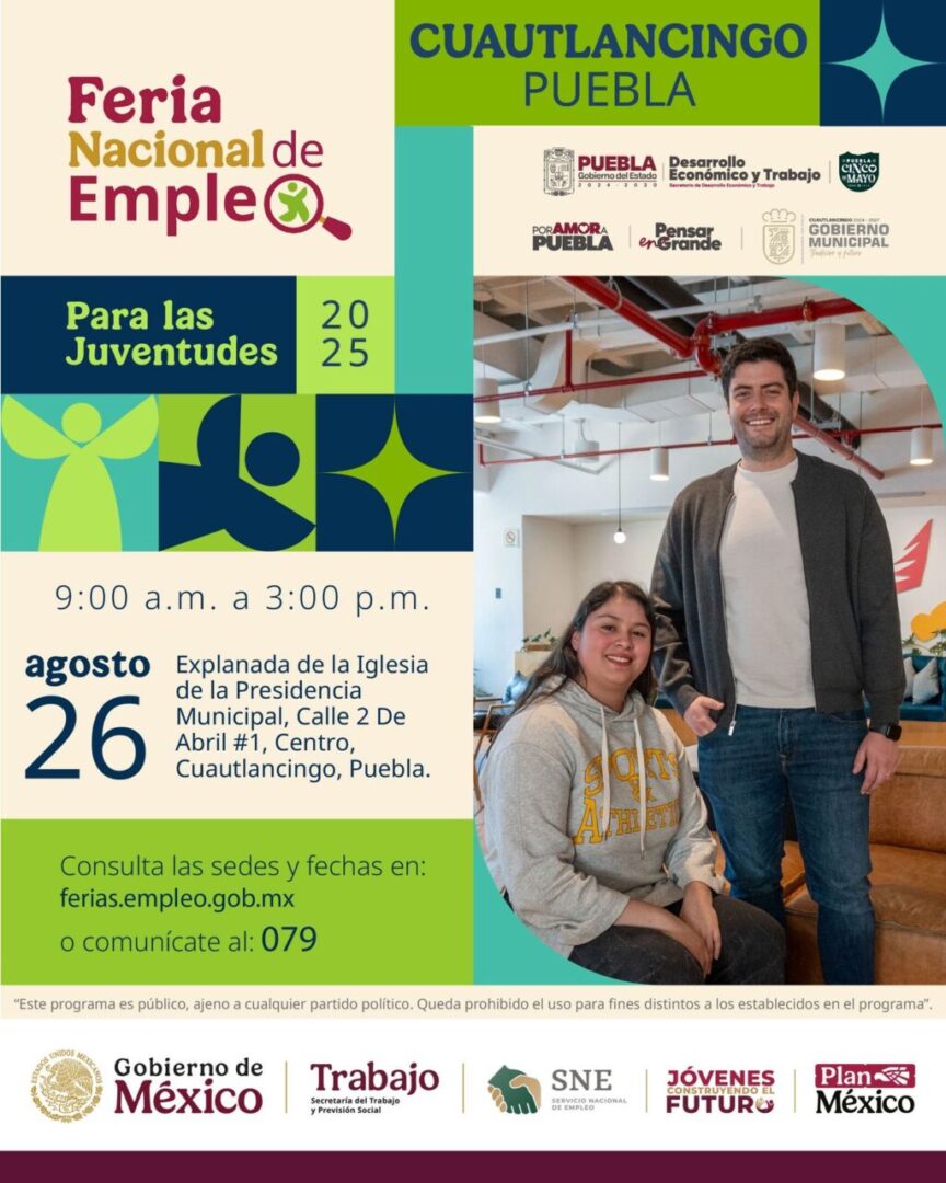 Gobierno de Cuautlancingo anuncia “Feria Nacional de Empleo 2025 Para las Juventudes”
