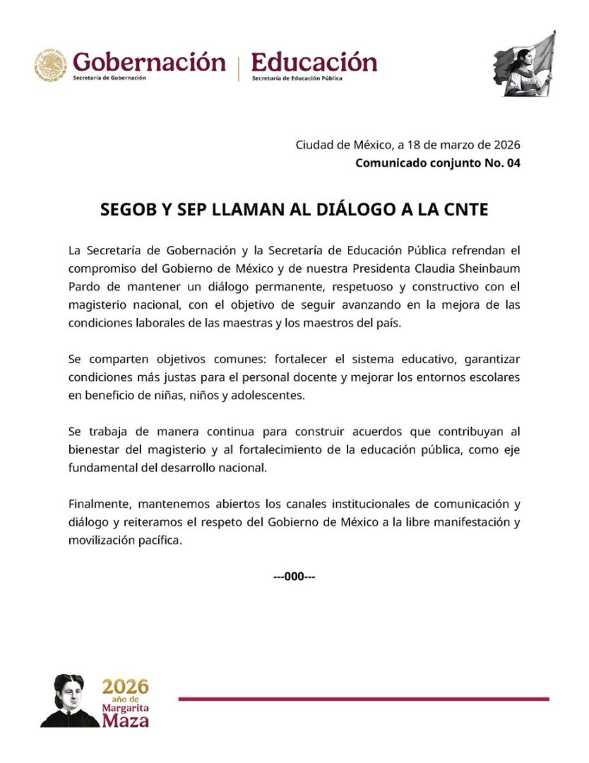 SEGOB y SEP llaman al diálogo a la CNTE en medio de paro nacional