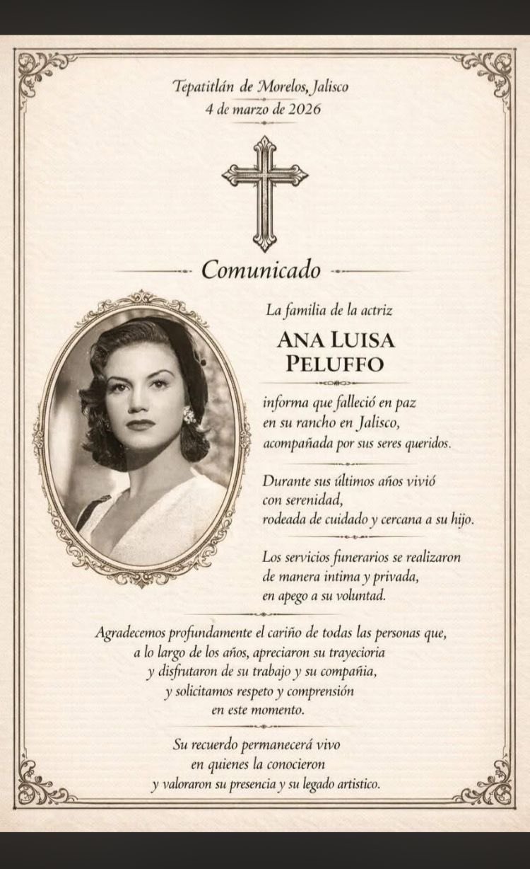 Ana Luisa Peluffo, figura emblemática del cine mexicano, muere a los 93 años