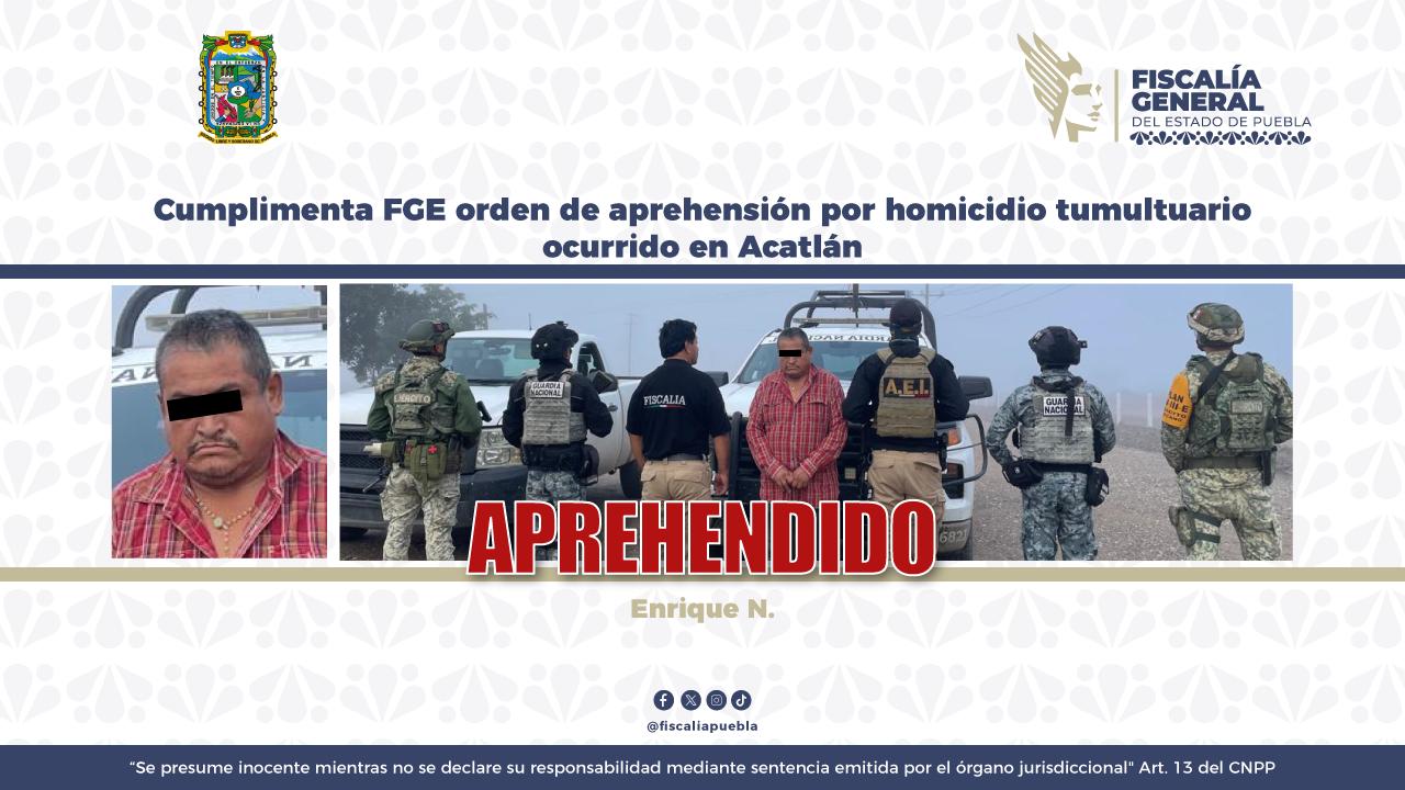 Cumplimenta FGE orden de aprehensión por homicidio tumultuario ocurrido en Acatlán