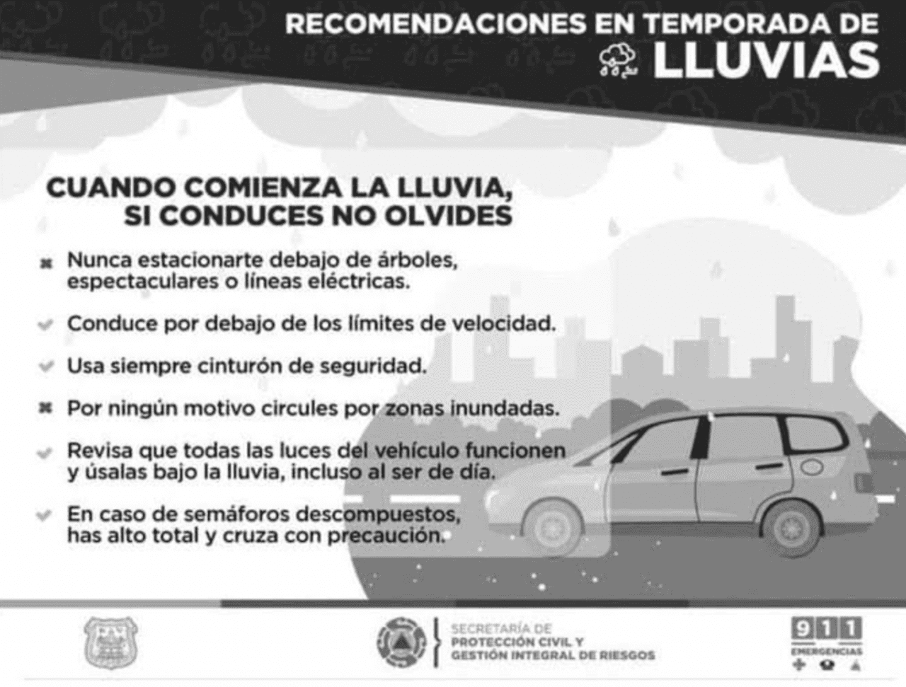 Protección Civil Municipal emite recomendaciones para evitar accidentes vehiculares por temporada de lluvias 2021