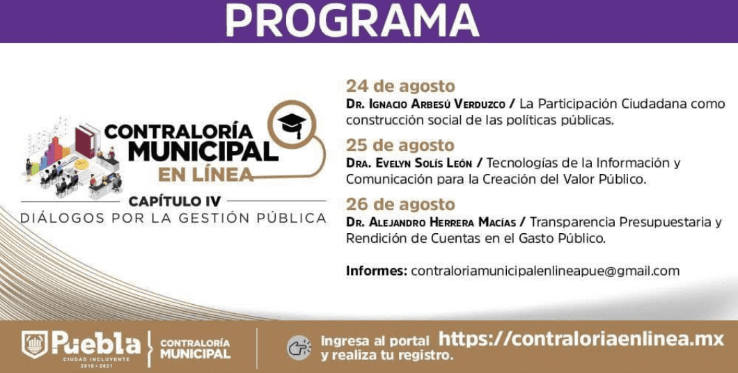 Invita Ayuntamiento de Puebla al capítulo IV de Contraloría Municipal en Línea