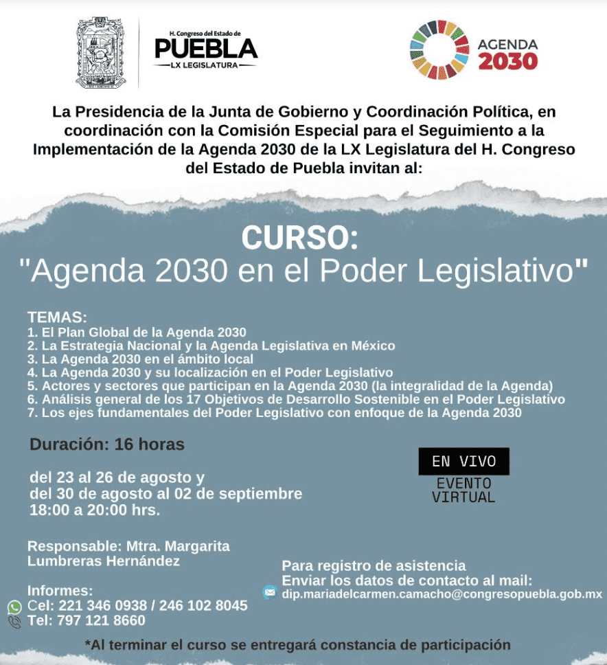 Anuncia Congreso del Estado el curso “La Agenda 2030 en el Poder Legislativo”