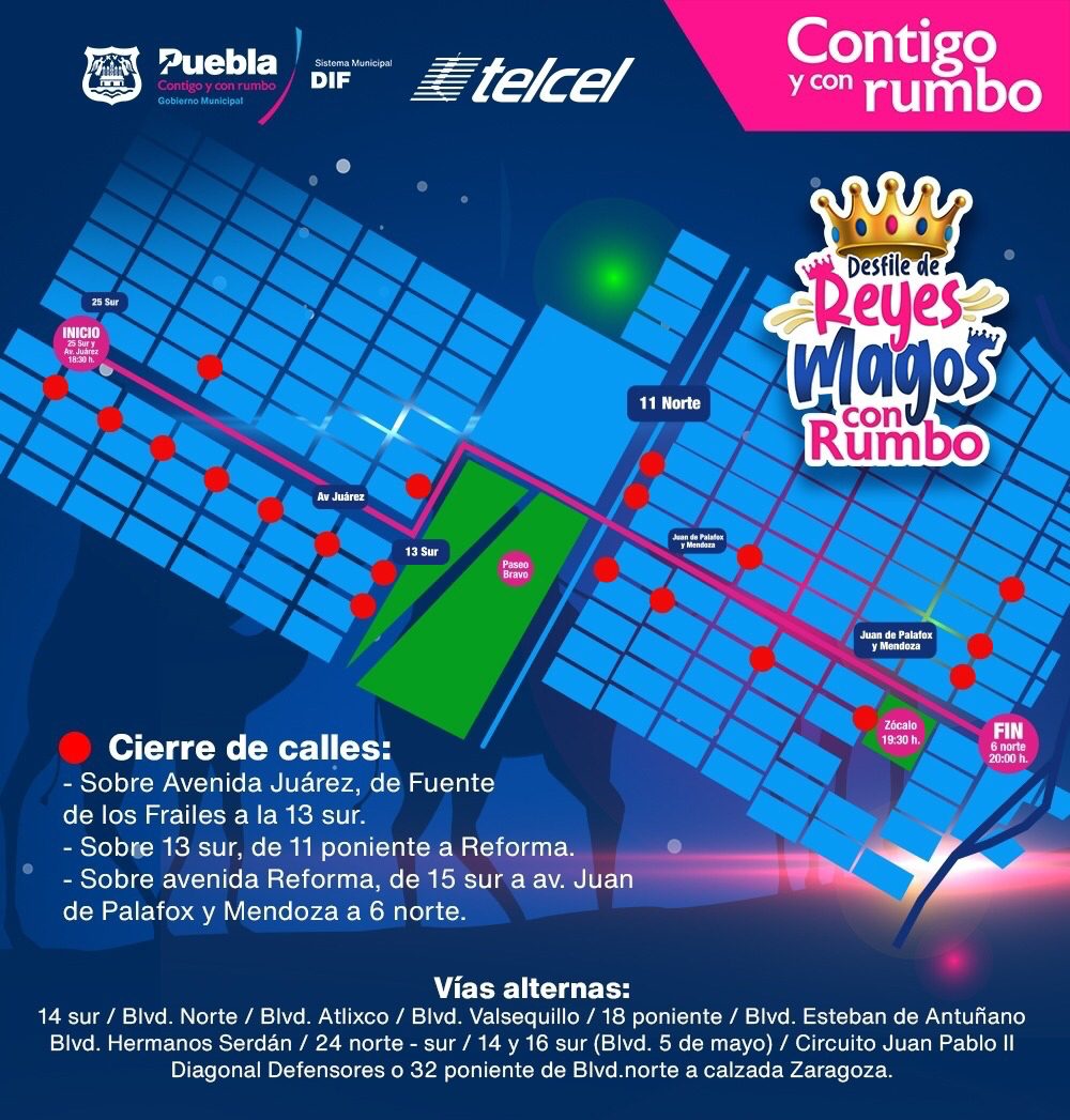 Habrá cierres viales por desfile del Día de Reyes