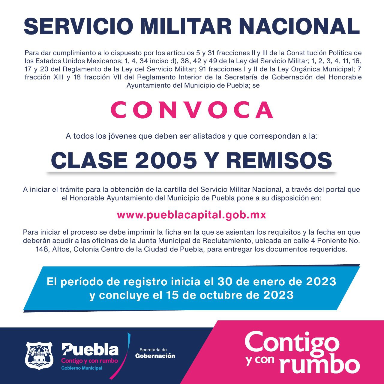 Convocan en la capital poblana a jóvenes 2005 y remisos a tramitar su cartilla militar