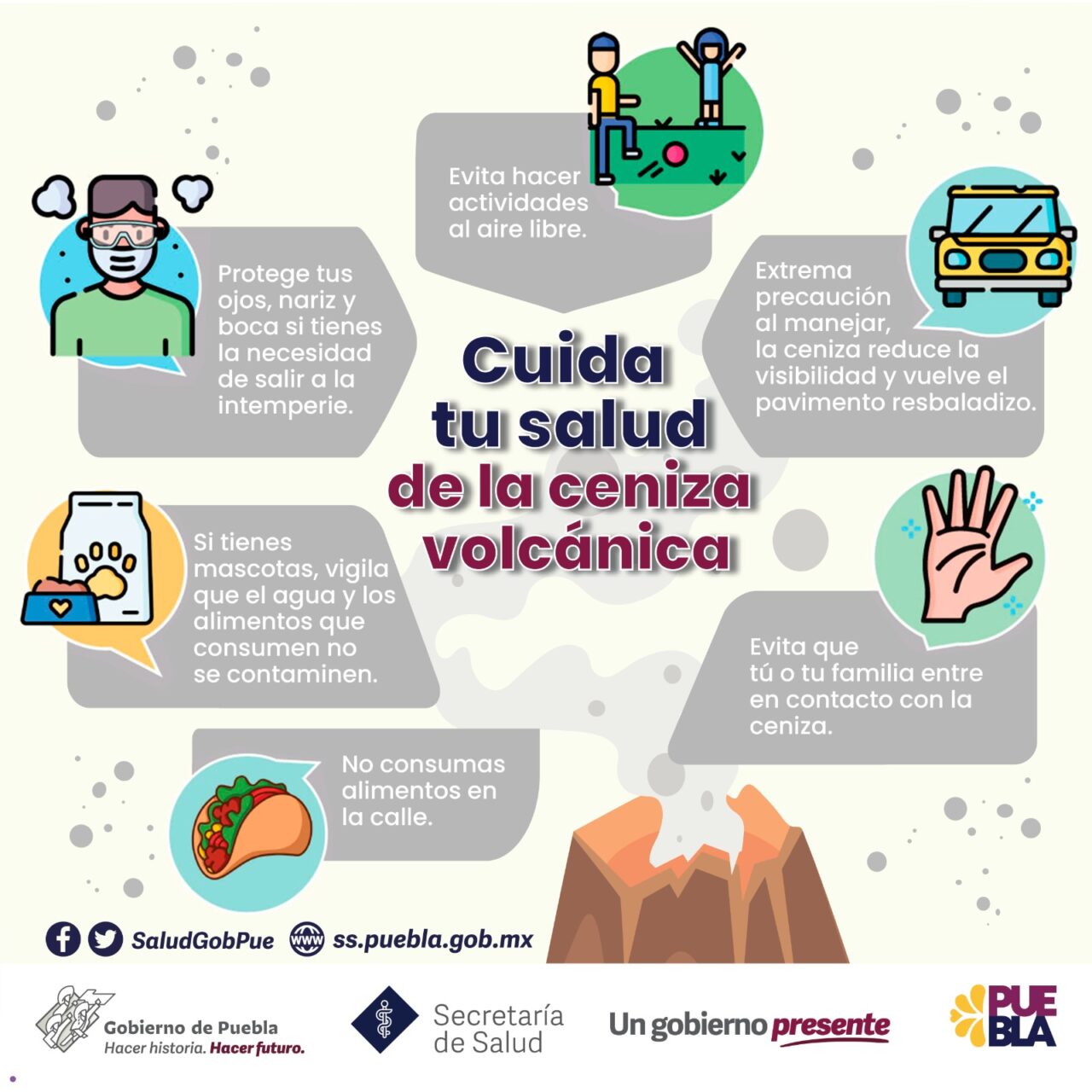 Ante caída de ceniza, Salud recomienda uso de cubrebocas y evitar actividades al aire libre