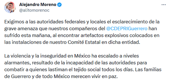 Exige PRI esclarecer grave amenaza contra priistas de Guerrero