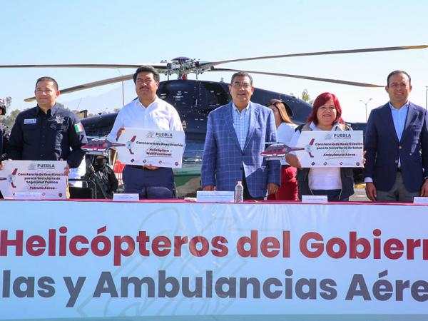 Reactiva Sergio Salomón tres helicópteros para otorgamiento de servicios de salud, seguridad y PC