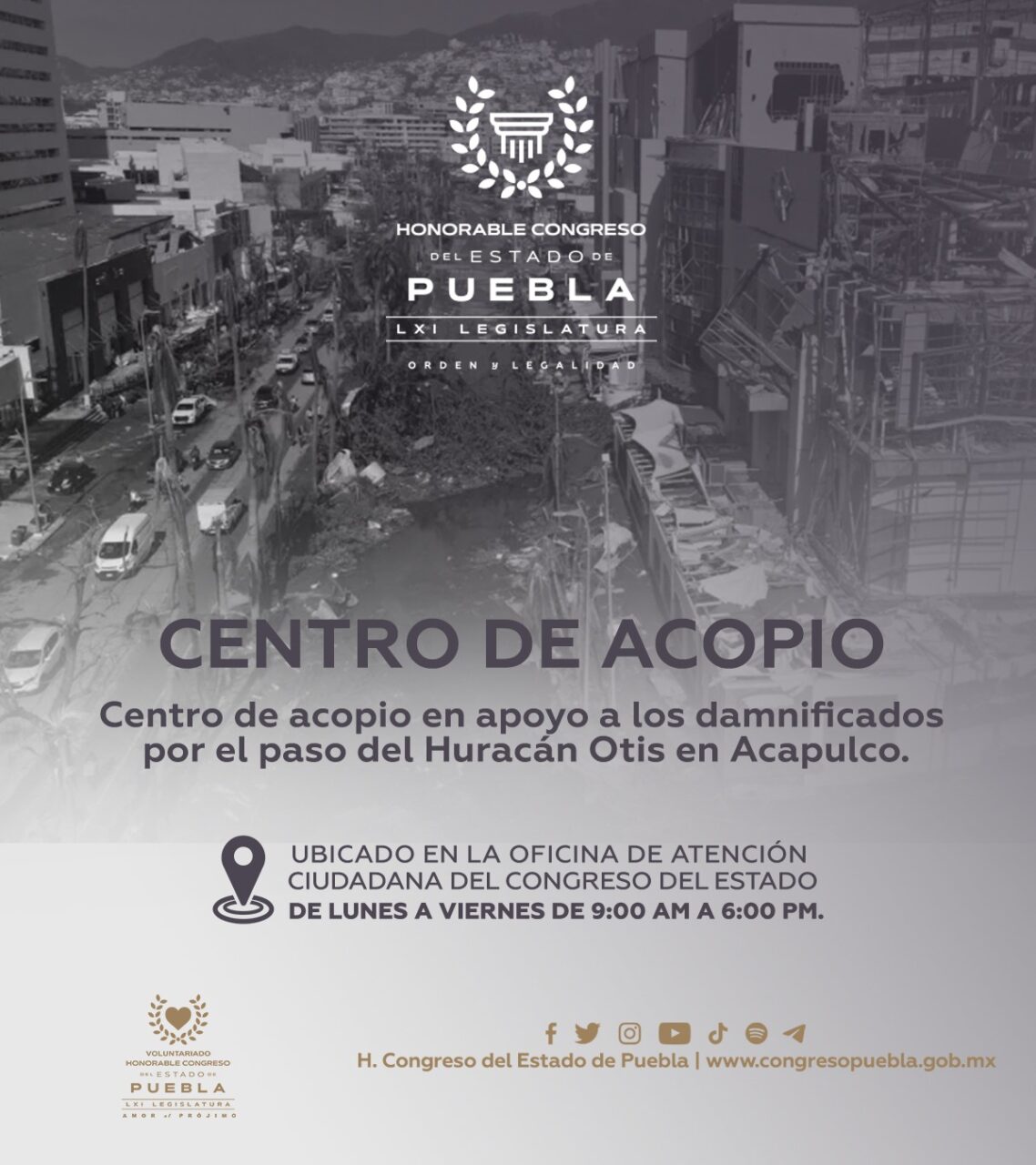 Habilita Congreso del Estado centro de acopio en apoyo a damnificados de Guerrero 