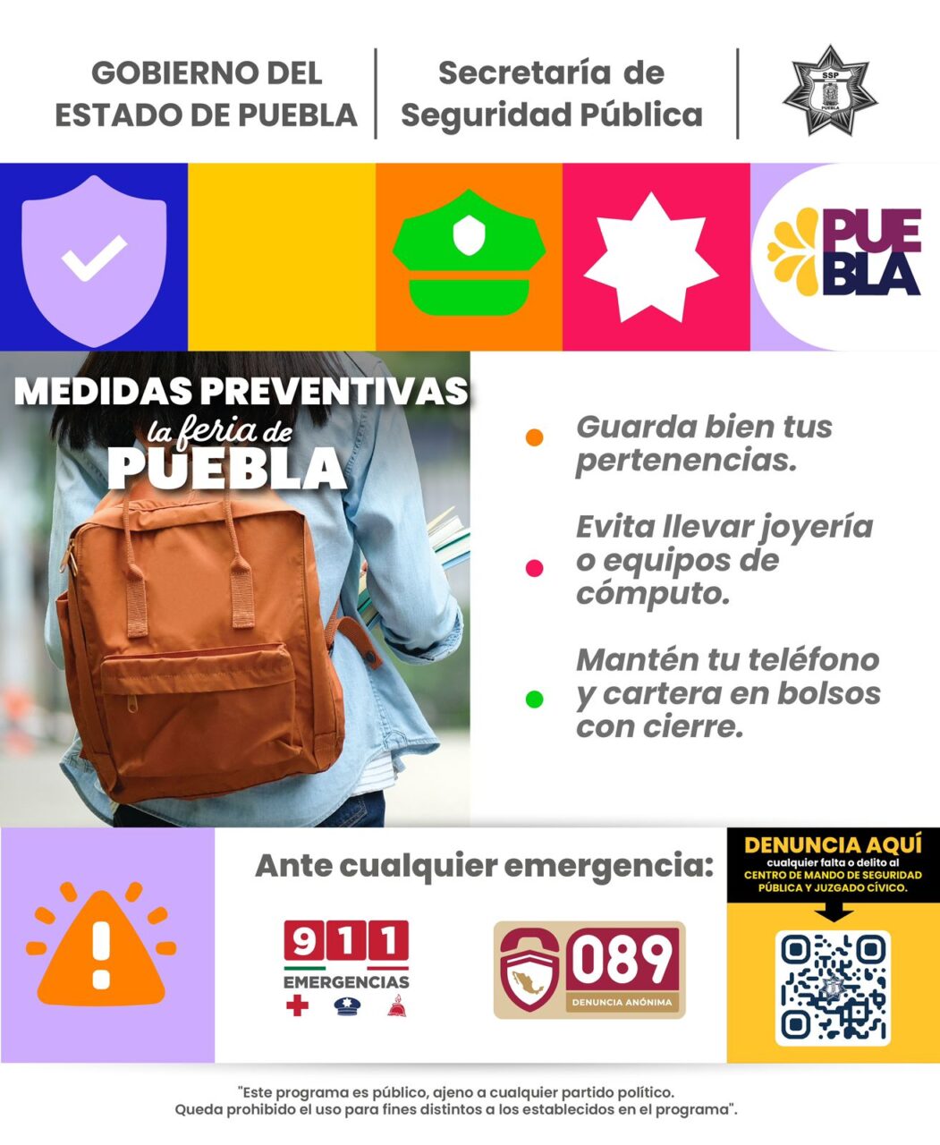 Comparte SSP medidas de autocuidado para asistentes a Feria de Puebla