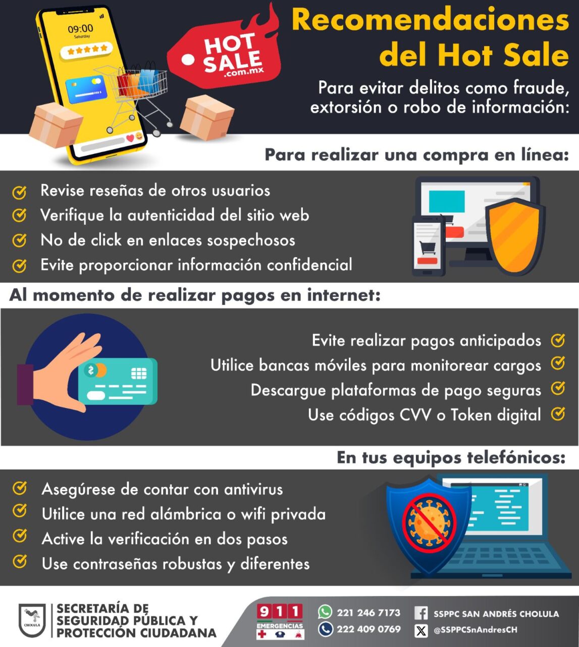 Emite policía de San Andrés Cholula recomendaciones para evitar fraudes durante el Hot Sale 2024