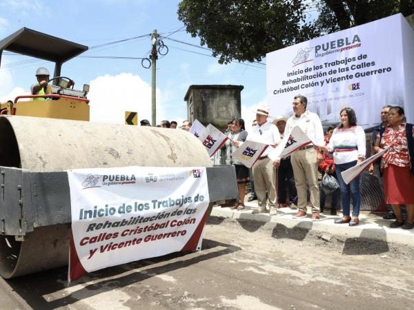 Sergio Salomón preside el inicio de la rehabilitación de las calles Cristóbal Colón y Vicente Guerrero