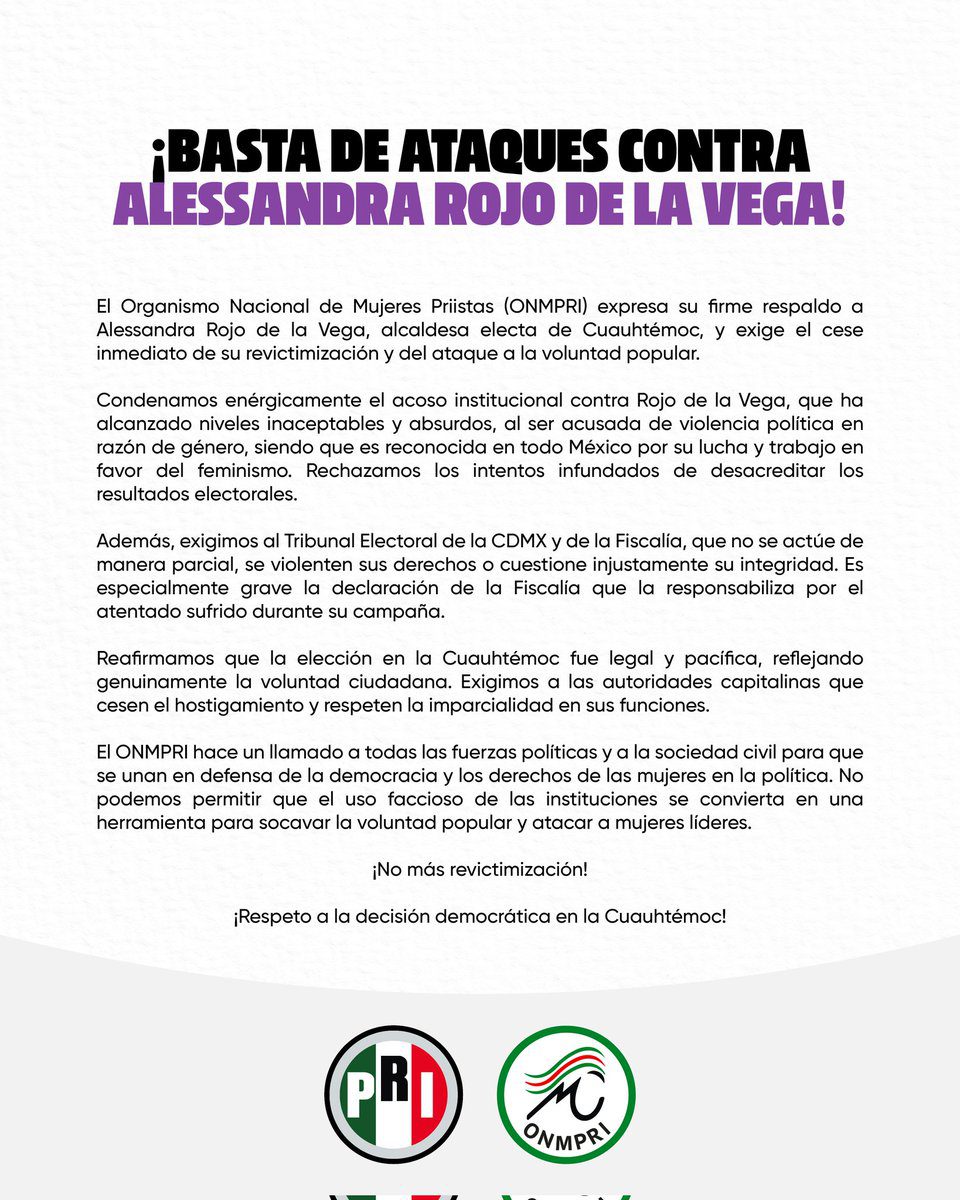 ¡Basta de Ataques Contra Alessandra Rojo de la Vega!, Exige el ONMPRI