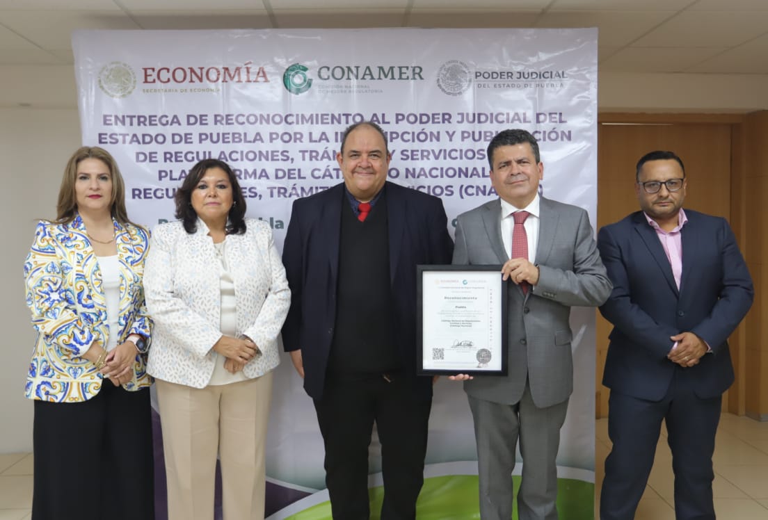 Reconoce Conamer al Poder Judicial Puebla por cumplimiento en el catálogo nacional de regulaciones, trámites y servicios