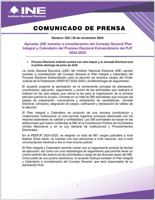 Aprobación del Plan Electoral para el Proceso Judicial 2025: Inicia Preparativos para la Primera Elección Judicial en México