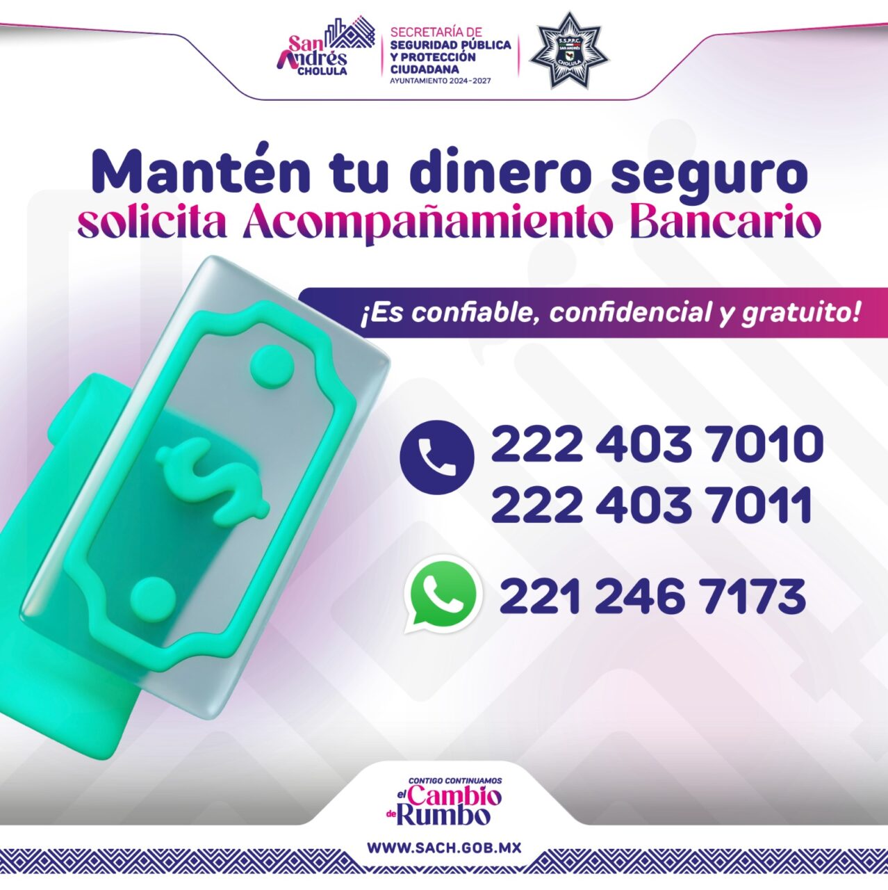 Intensifica Policía de San Andrés Cholula Acompañamiento Bancario