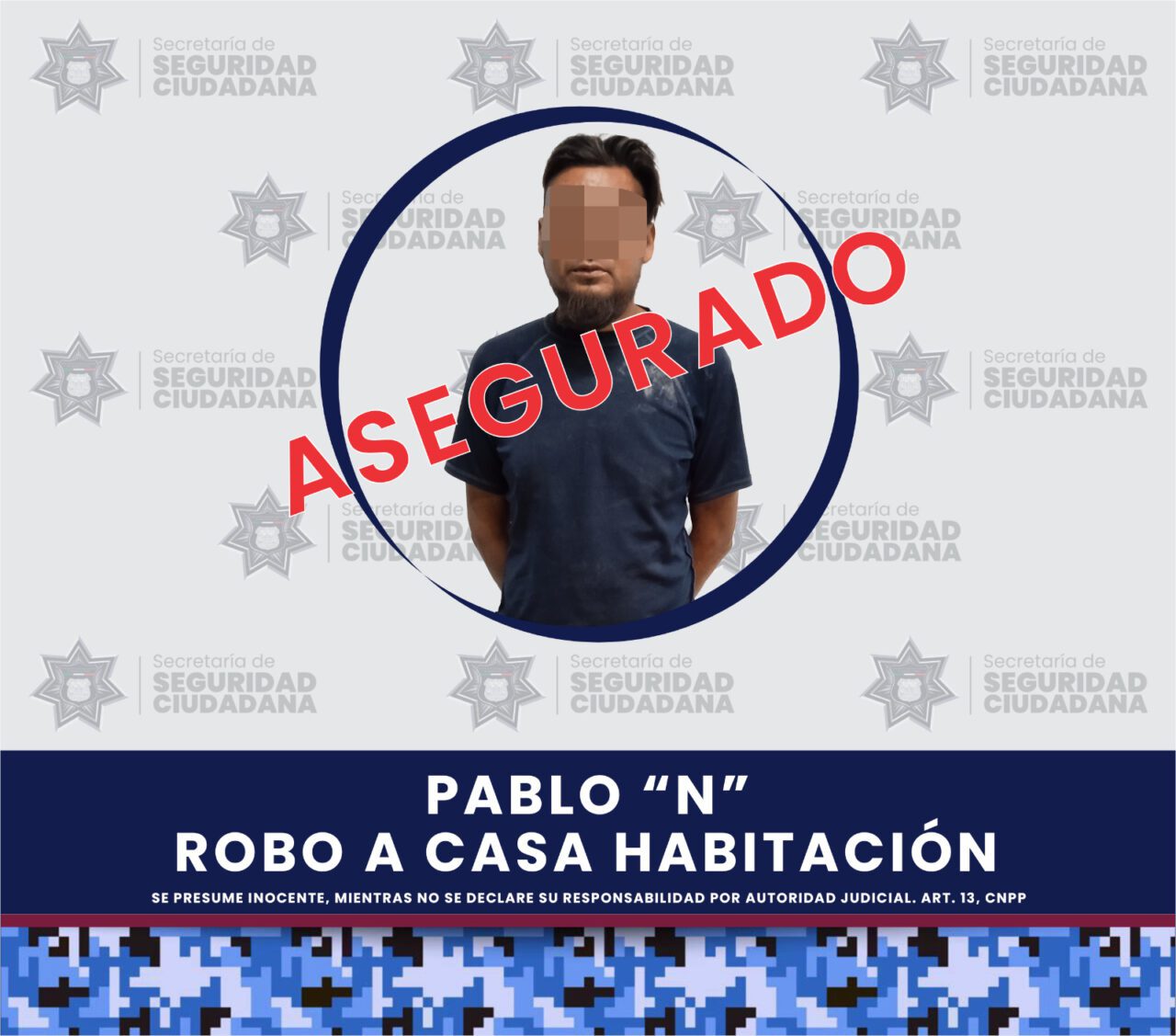Asegura la SSC a sujeto presuntamente dedicado al robo de casa habitación