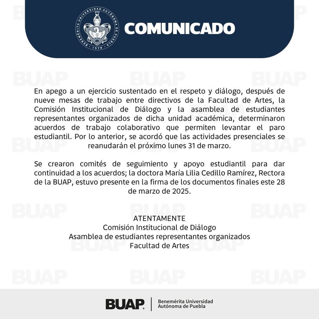 Concluye paro en la Facultad de Artes de la BUAP tras acuerdo con estudiantes