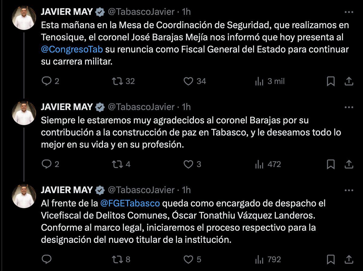 Nuevo encargado de la Fiscalía General de Tabasco tras la renuncia de Barajas Mejía