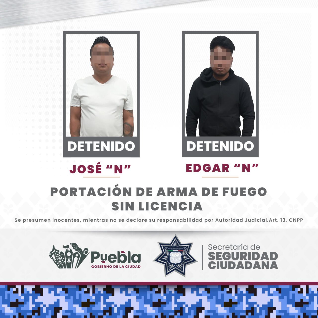 Asegura SSC en acciones distintas a tres hombres, por posesión de enervantes y portación de arma de fuego sin el permiso correspondiente