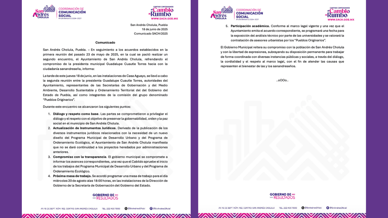 Reafirman diálogo y transparencia en San Andrés Cholula para nuevo plan de desarrollo urbano