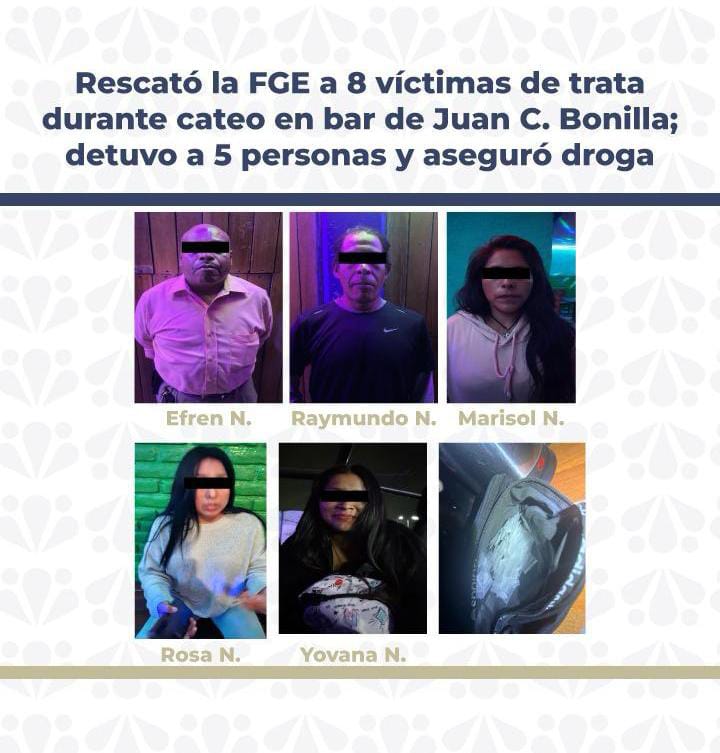 Rescató la FGE a 8 víctimas de trata durante cateo en bar de Juan C. Bonilla