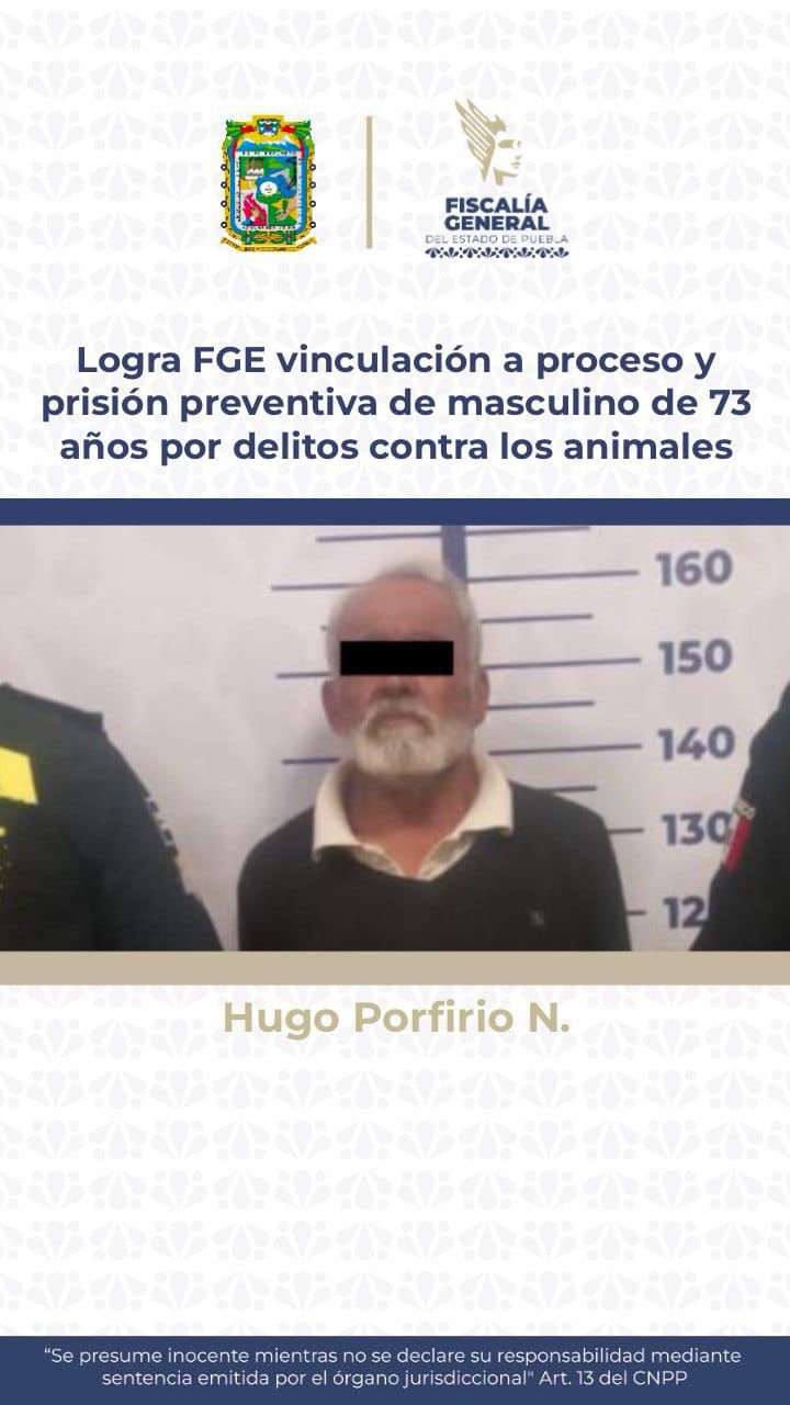 Logra FGE vinculación a proceso y prisión preventiva de masculino de 73 años por delitos contra los animales