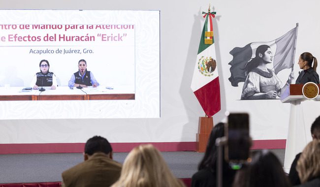 Presidenta llama a habitantes de las costas de Guerrero y Oaxaca a seguir con cautela ante Erick; agradece acatar recomendaciones