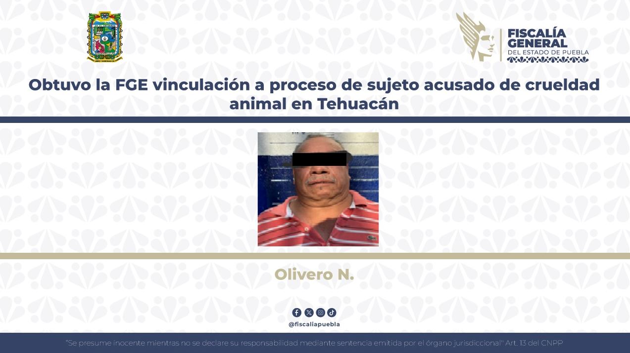 Obtuvo la FGE vinculación a proceso de sujeto acusado de crueldad animal en Tehuacán  