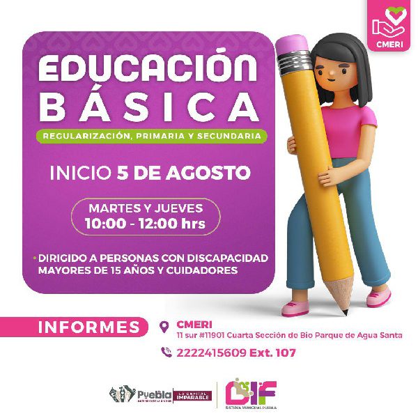 Invita DIF Puebla Capital al Taller de Regularización en educación básica para personas con discapacidad