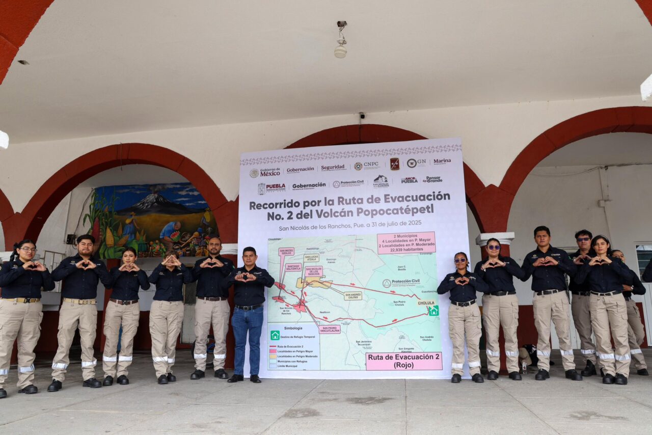 Supervisan Armenta y Protección Civil ruta de evacuación del Popocatépetl en San Pedro Cholula