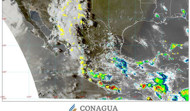 Para esta noche se prevén lluvias intensas en regiones de Veracruz, Oaxaca y Chiapas, así como muy fuertes en 10 estados del país