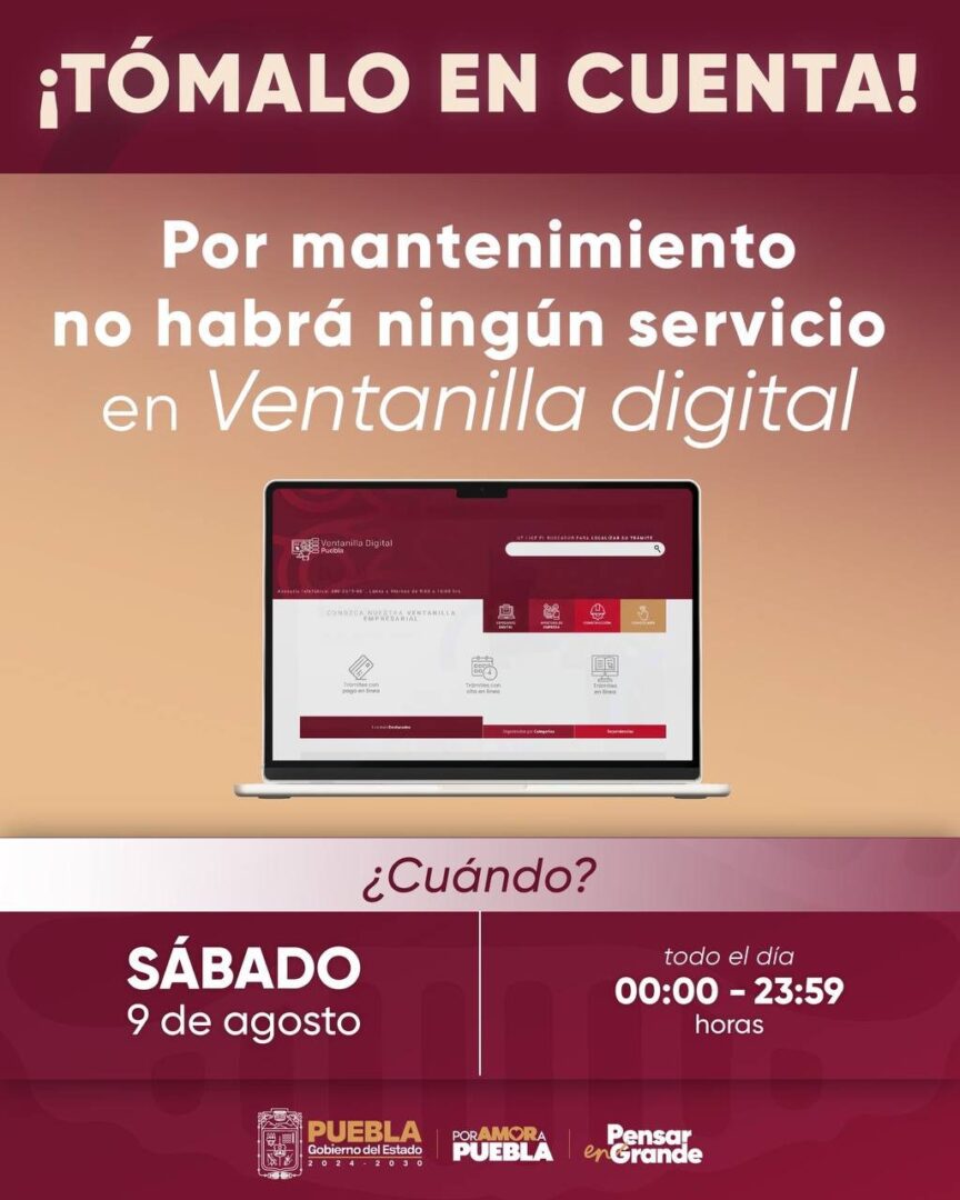 Suspensión temporal de trámites digitales por mantenimiento este sábado 9 de agosto