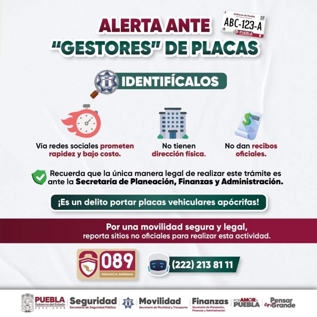 Alerta SSP sobre riesgos por tramitar placas de circulación con “gestores”