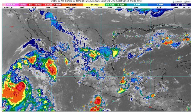 Se esperan lluvias intensas en zonas de Sinaloa, Nayarit, Jalisco, Colima, Puebla, Veracruz, Oaxaca, Tabasco y Chiapas