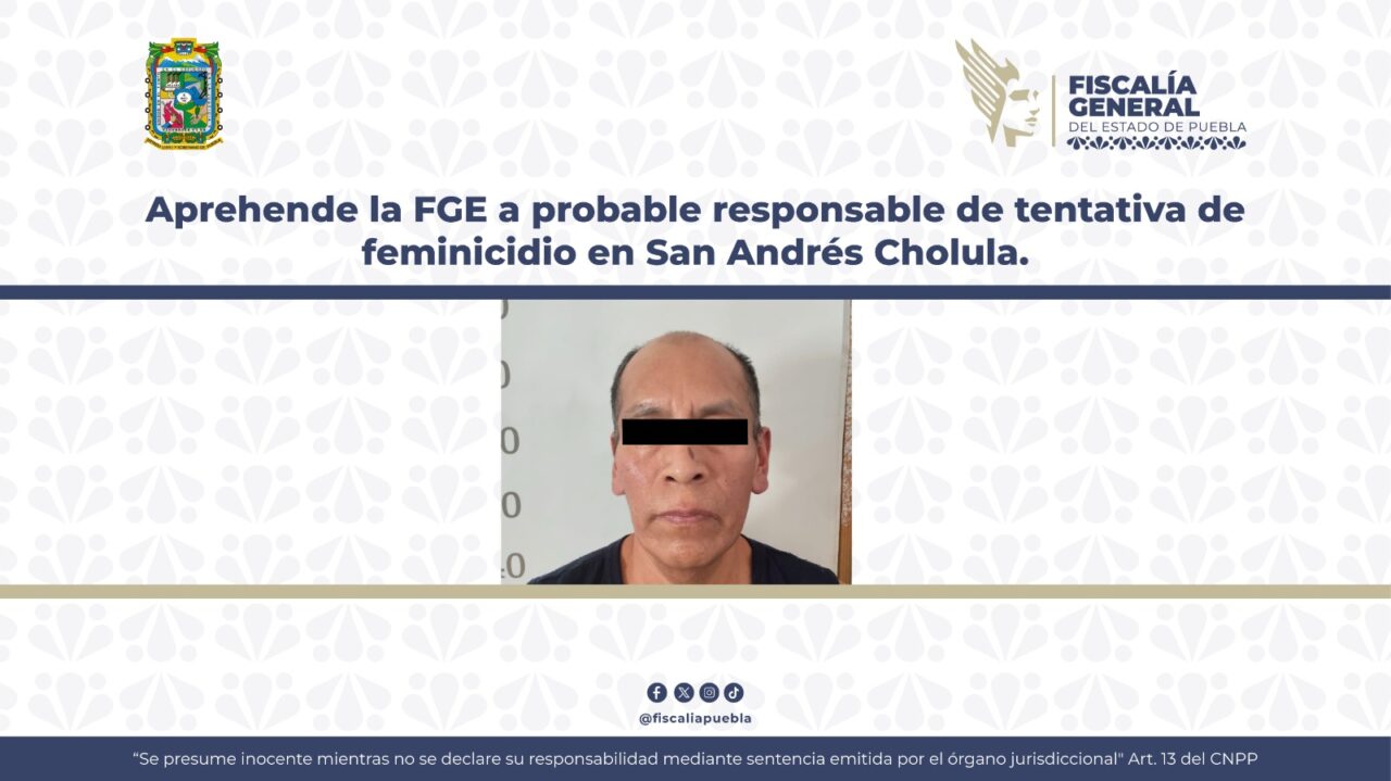 Aprehende la FGE a probable responsable de tentativa de feminicidio en San Andrés Cholula