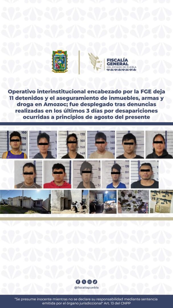 Operativo en Amozoc deja 11 detenidos y asegura armas y droga
