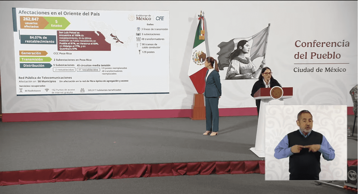 CFE restablece 84% del suministro eléctrico tras lluvias en cinco estados