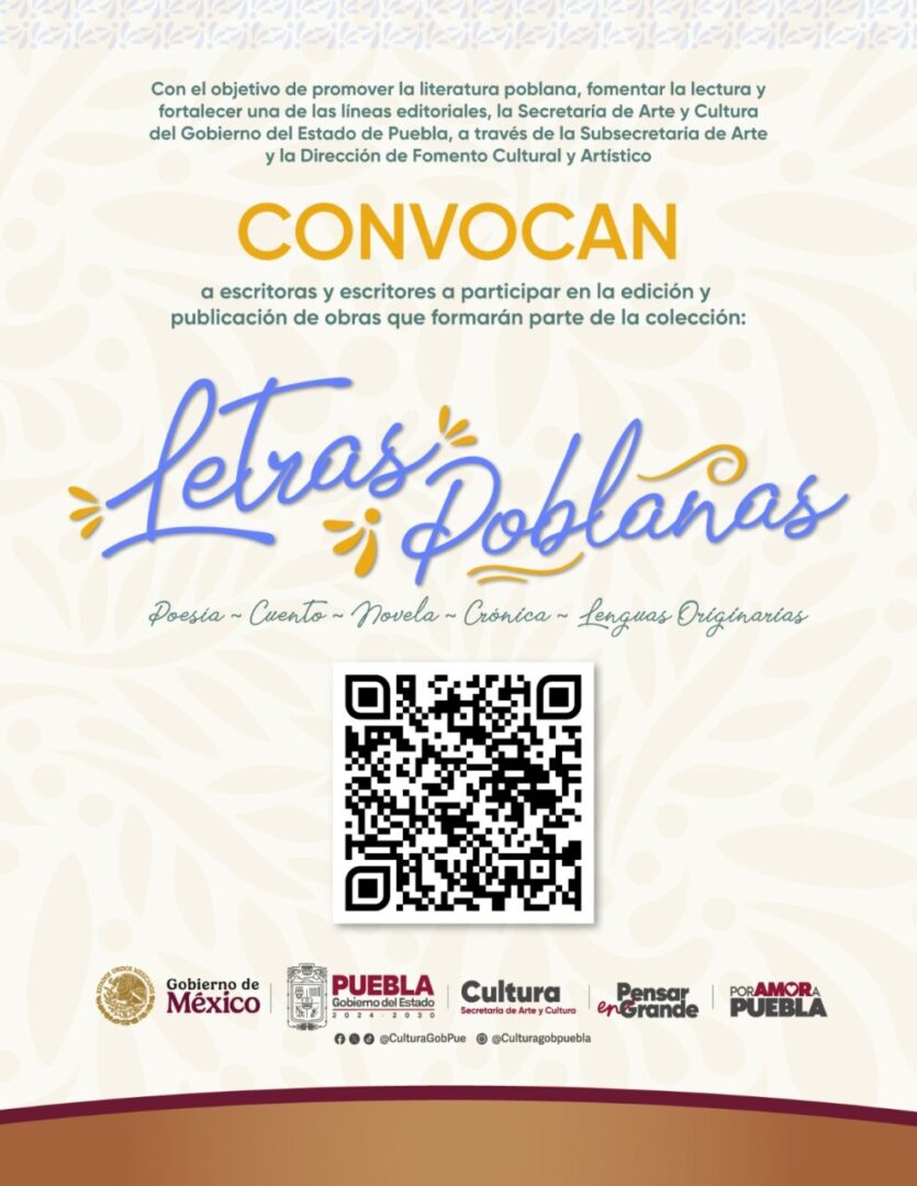 Gobierno invita a escritoras y escritores a participar en la convocatoria “Letras Poblanas”