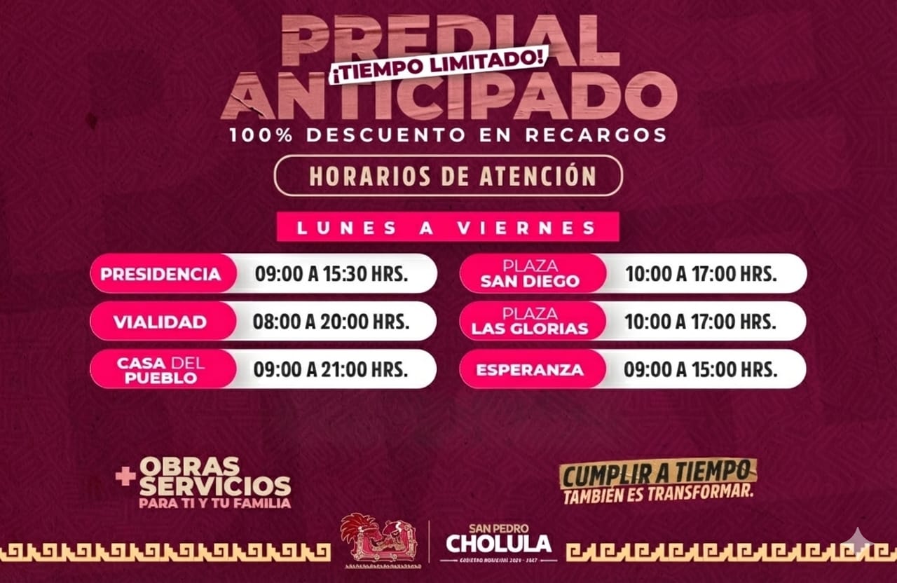 Última semana de máximos descuentos en el Predial en San Pedro Cholula
