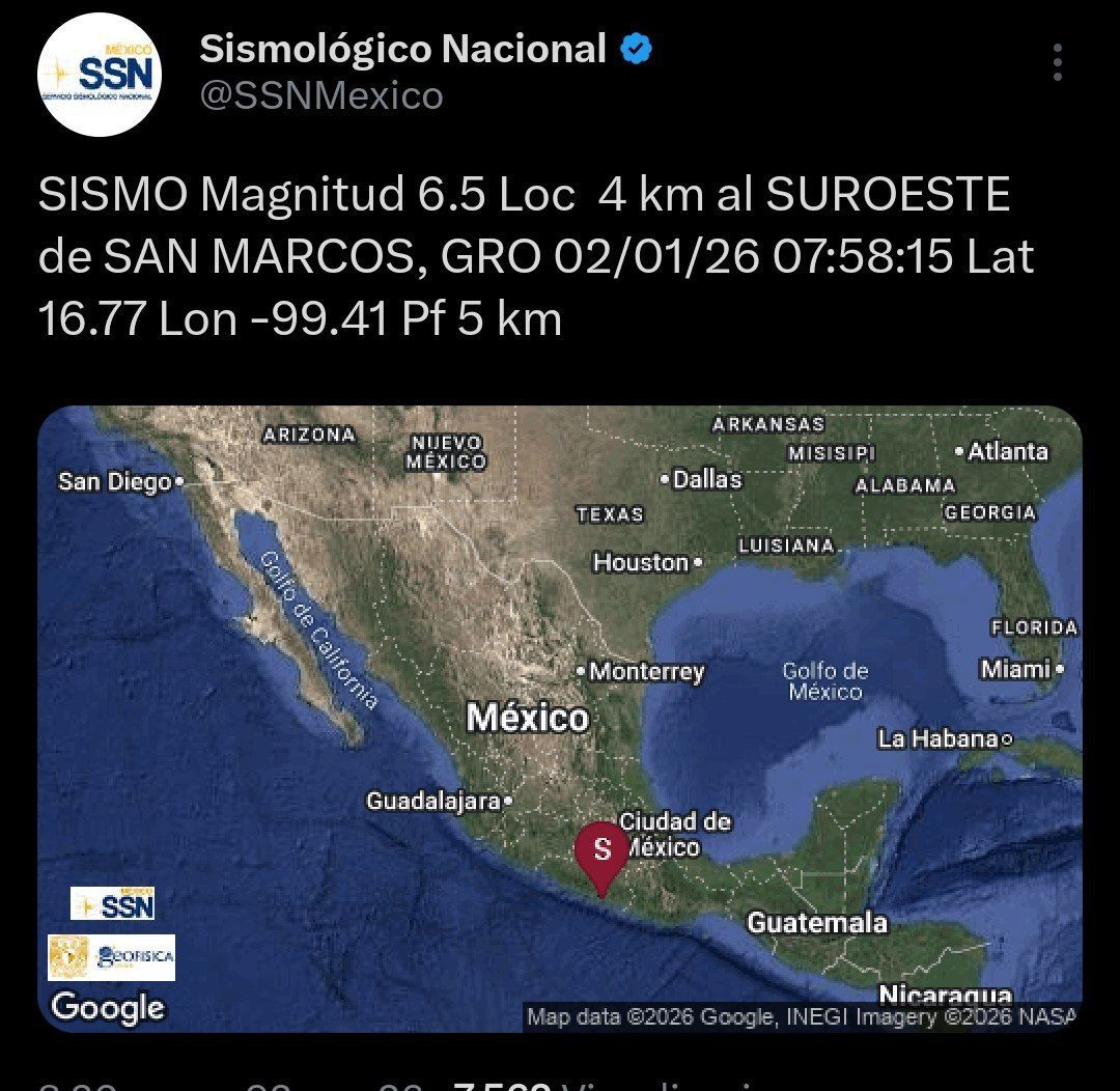 Protección Civil reporta saldo blanco tras sismo de 6.5 en Guerrero y confirma eficacia de la alerta sísmica