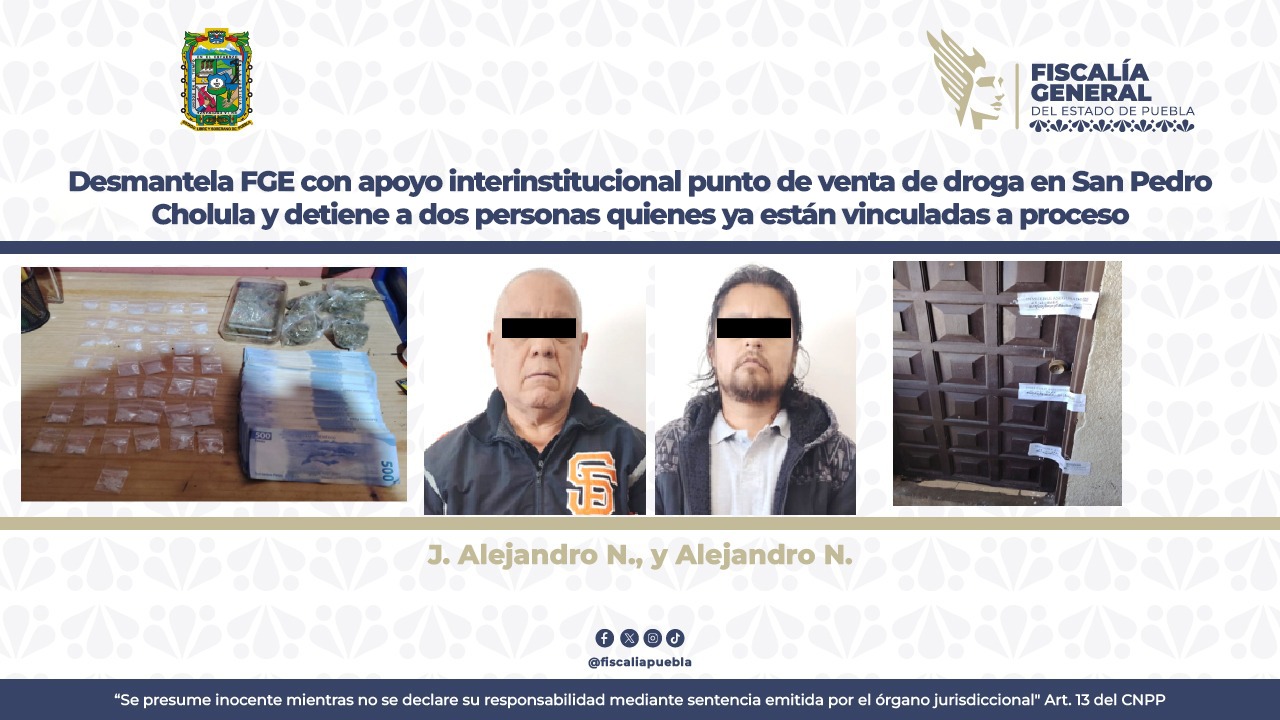 Termina FGE con punto de venta de droga en San Pedro Cholula