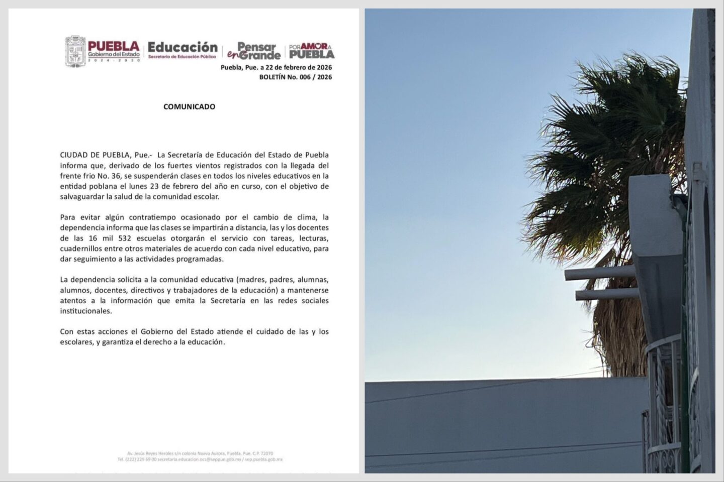 Puebla suspende clases presenciales por fuertes vientos