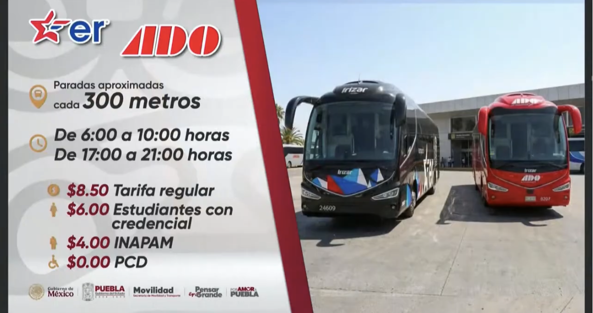 Habilitan transporte emergente con Estrella Roja y ADO para cubrir horas pico en Puebla