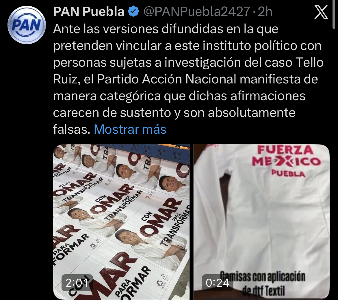 PAN Puebla rechaza vínculos con persona mencionada en caso del doble homicidio en Chignahuapan
