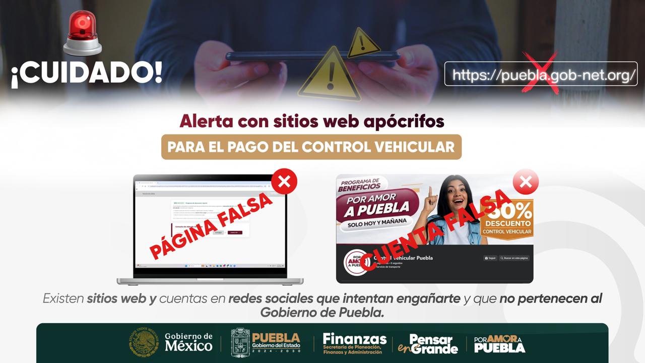 Gobierno estatal alerta sobre sitios web falsos para el pago de control vehicular