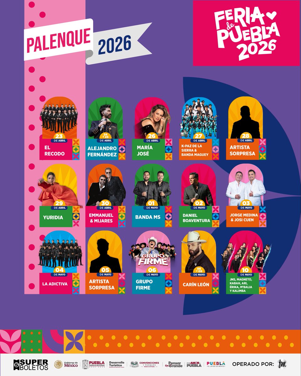 Listo el cartel del Palenque de la Feria de Puebla 2026
