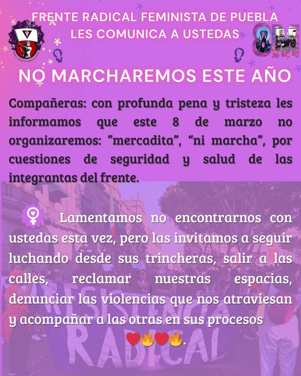 Colectivas mantienen convocatorias para el 8M en Puebla pese a ausencia del Frente Radical