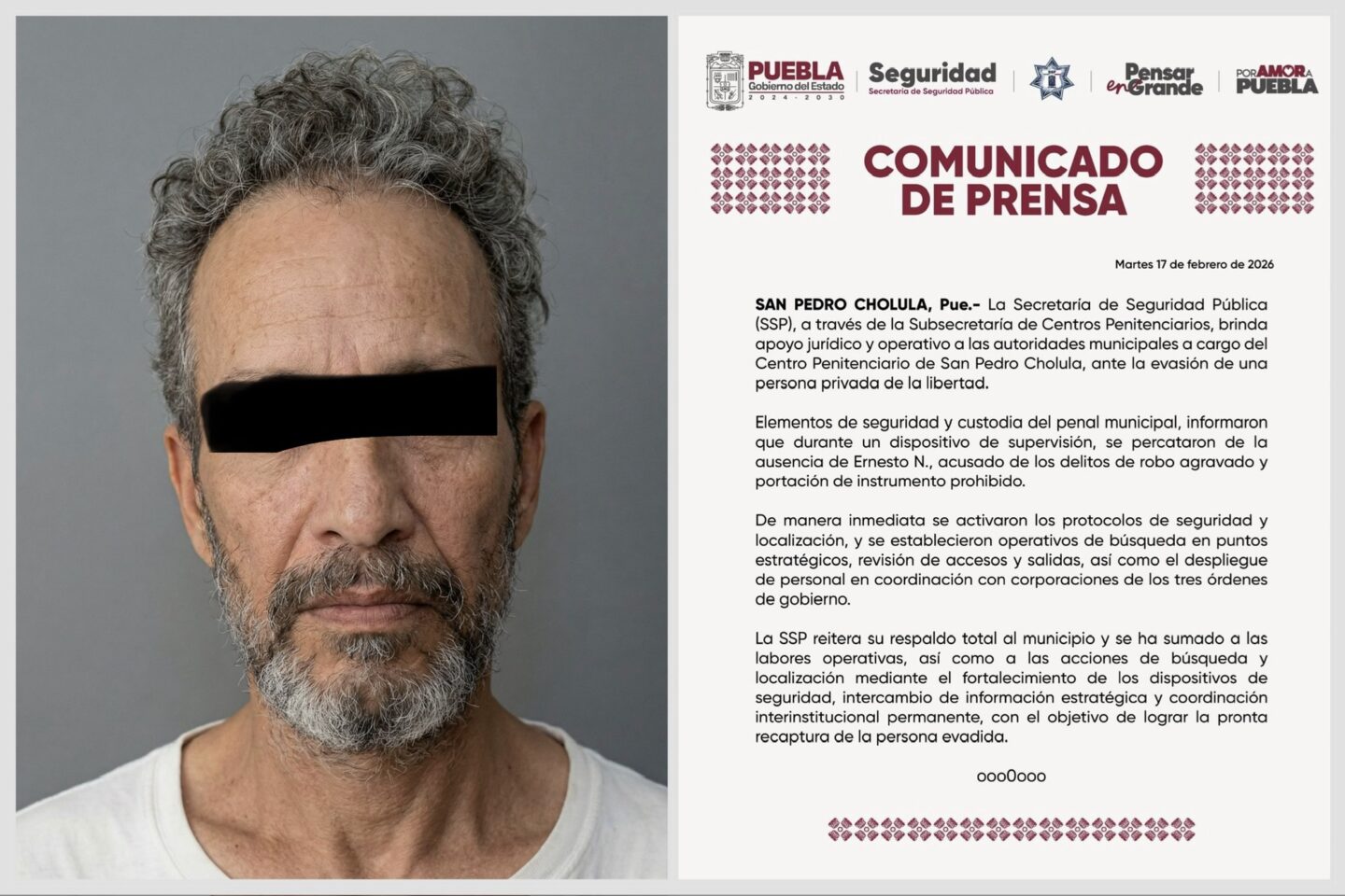 Interno se fuga del penal de San Pedro Cholula; despliegan operativo de búsqueda