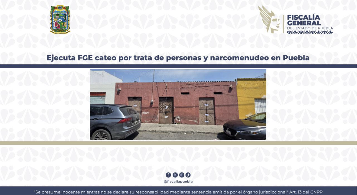 Ejecuta FGE cateo por trata de personas y narcomenudeo en Puebla